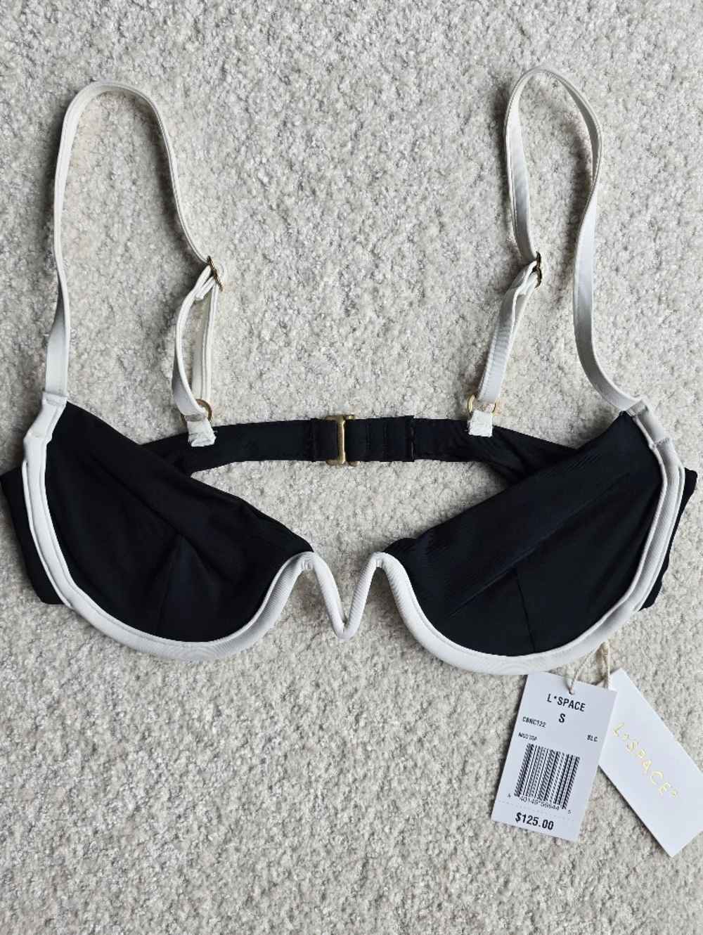 NWT  L*space Black and Cream Nico Underwire Bikini Top Sz S Structured Demi Cup - Picture 3 of 6